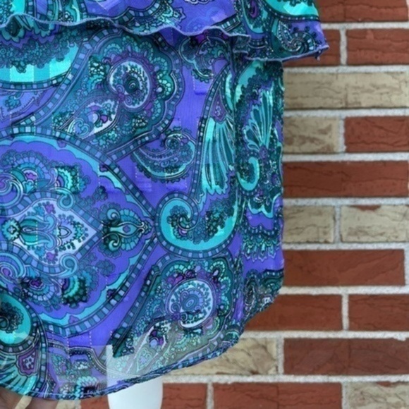 π₯ Patra Vintage Two Piece Paisley Purple Green Dress + Sheer Long Sleeve Jacket - Picture 8 of 10